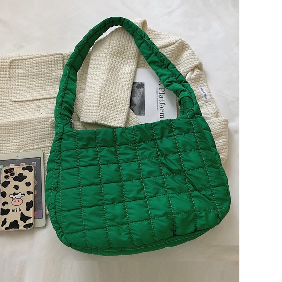 Luxe Quilted Puffer Messenger Shoulder Crossbody Travel Bag - Picture 8 of 8